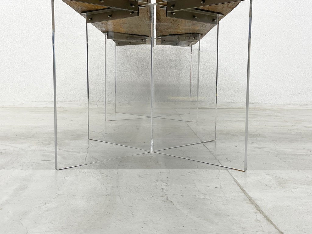 イデー IDEE 別注 ダイニングテーブル 無垢材2枚天板 × アクリルベース 特注製作品 260ｃｍワイド ディスプレイ什器 〓