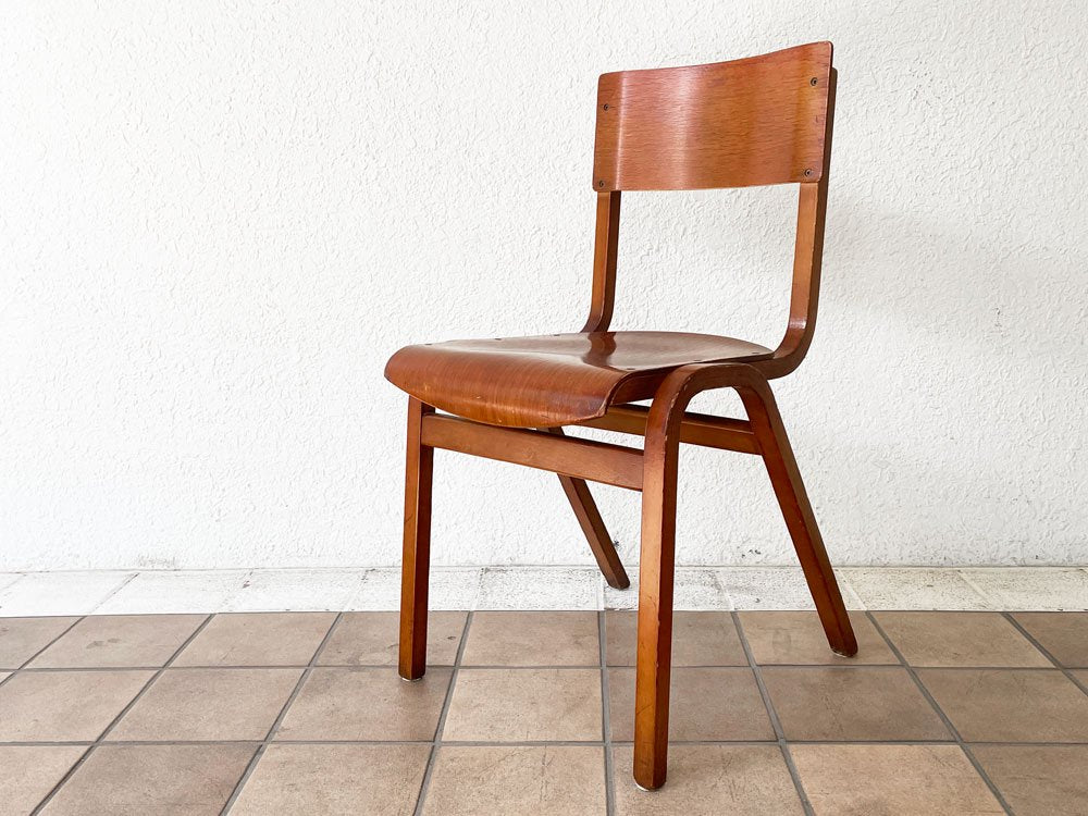 UKビンテージ vintage school chair スクールチェア デスクチェア ダイニングチェア ビーチ材 プライウッド スタッキング ロイズアンティークス購入品 B ◇