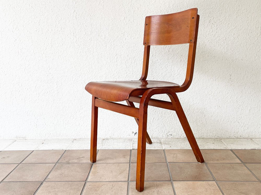 UKビンテージ vintage school chair スクールチェア デスクチェア ダイニングチェア ビーチ材 プライウッド スタッキング ロイズアンティークス購入品 A ◇