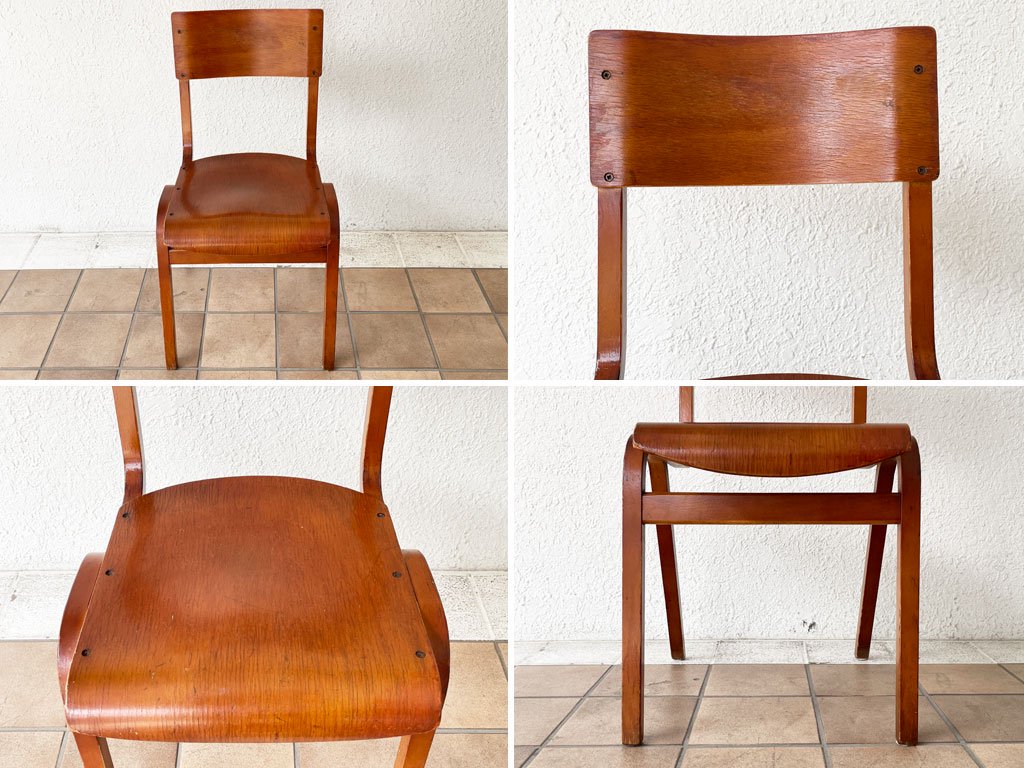 UKビンテージ vintage school chair スクールチェア デスクチェア ダイニングチェア ビーチ材 プライウッド スタッキング ロイズアンティークス購入品 A ◇