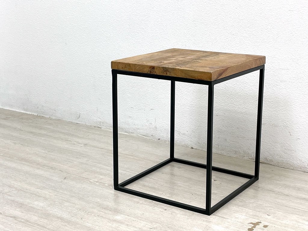 ライフファニチャー LIFE FURNITURE DE IRON SIDE TABLE サイドテーブル マンゴー無垢材天板 アイアン インダストリアル ●