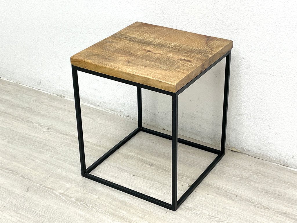 ライフファニチャー LIFE FURNITURE DE IRON SIDE TABLE サイドテーブル マンゴー無垢材天板 アイアン インダストリアル ●