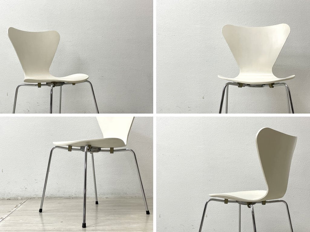 フリッツハンセン Fritz Hansen セブンチェア Seven Chair アルネ・ヤコブセン Arne Jacobsen スタッキングチェア ホワイトラッカー メタルカップ ビンテージ ●