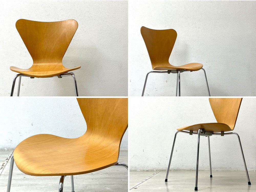 フリッツハンセン Fritz Hansen セブンチェア Seven Chair アルネ・ヤコブセン Arne Jacobsen スタッキングチェア ナチュラル ビーチ材 メタルカップ ビンテージ ●