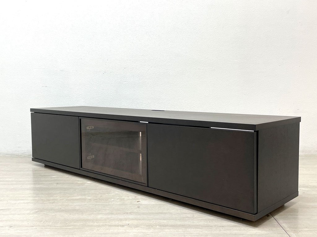 モダンデザイン Modern Design スモークガラス 開き扉 AVボード テレビボード オーク材 ダークブラウン W179cm ●