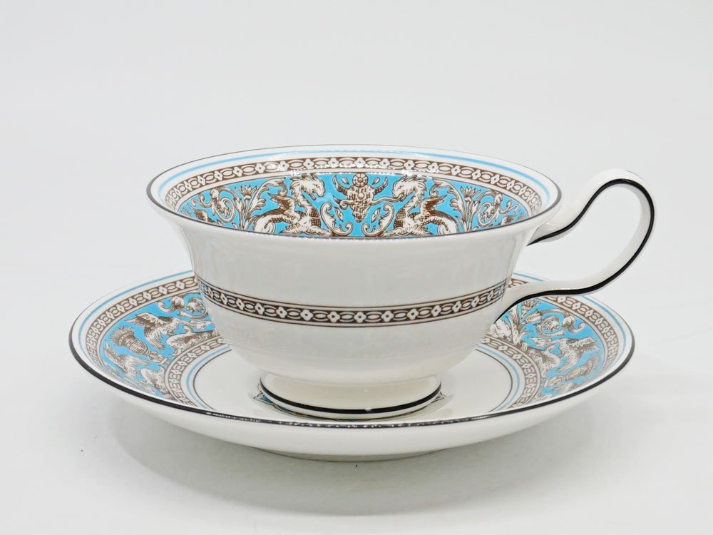 ウエッジウッド WEDGWOOD フロレンティーン ターコイズ Florentine Turquoise ティーカップ&ソーサー C&S ピオニー B ●