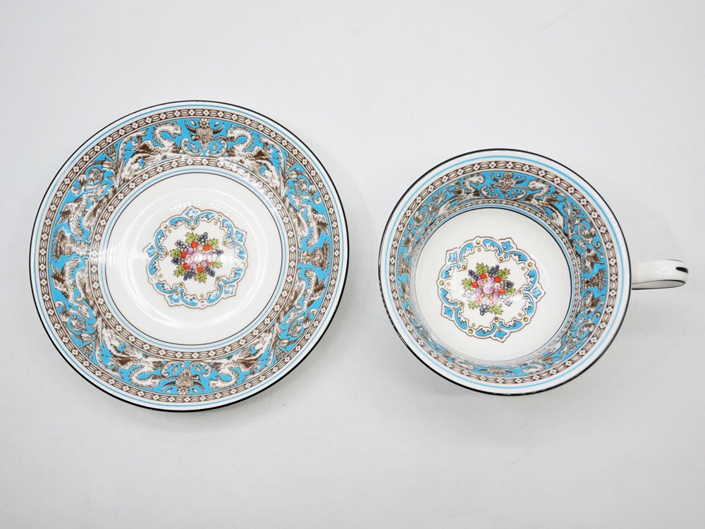 ウエッジウッド WEDGWOOD フロレンティーン ターコイズ Florentine Turquoise ティーカップ&ソーサー C&S ピオニー B ●