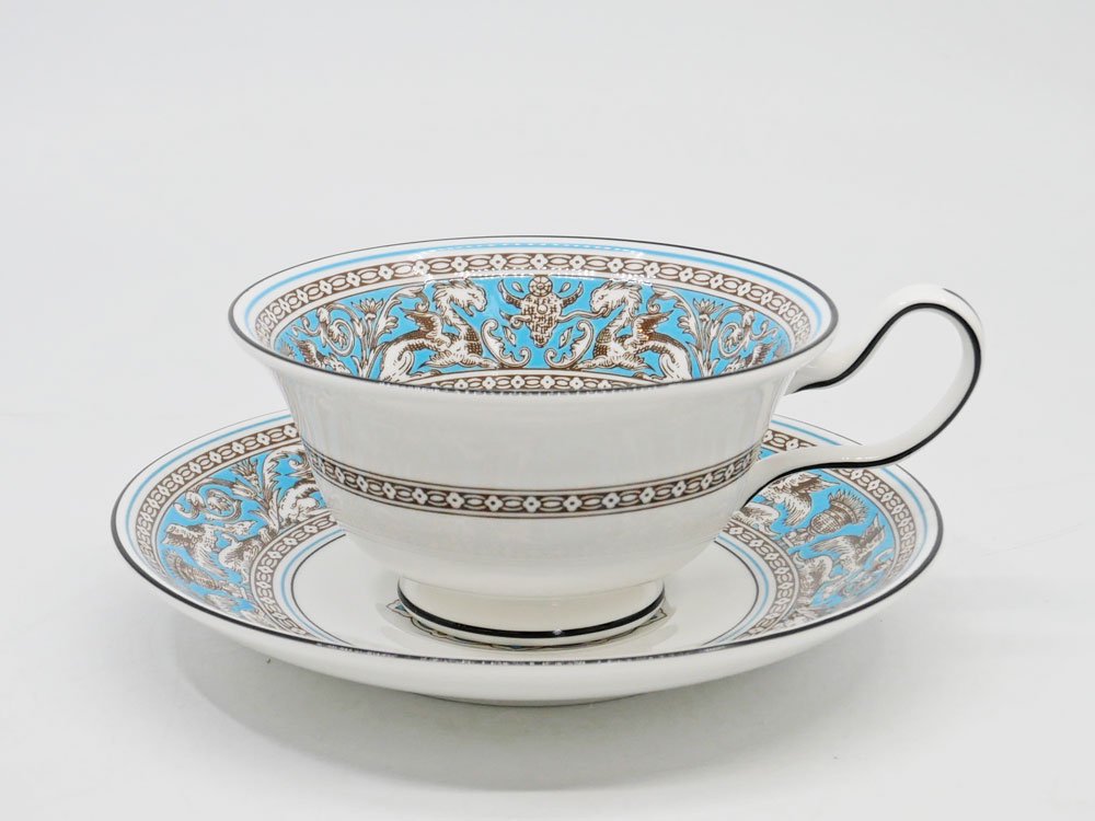 ウエッジウッド WEDGWOOD フロレンティーン ターコイズ Florentine Turquoise ティーカップ&ソーサー C&S ピオニー A ●