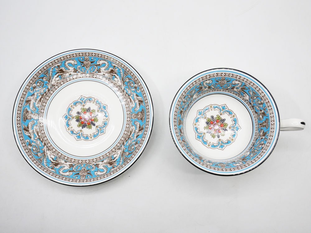 ウエッジウッド WEDGWOOD フロレンティーン ターコイズ Florentine Turquoise ティーカップ&ソーサー C&S ピオニー A ●