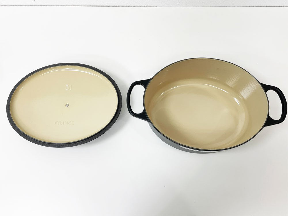 ルクルーゼ LE CREUSET ココットオーバル 両手鍋 31cm ブラック 鋳物 フランス 未使用品 ●