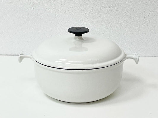 ルクルーゼ LE CREUSET ママ MAMA ココットロンド 両手鍋 20cm ホワイト エンツォ・マリ Enzo Mari フランス 70s ビンテージ ●