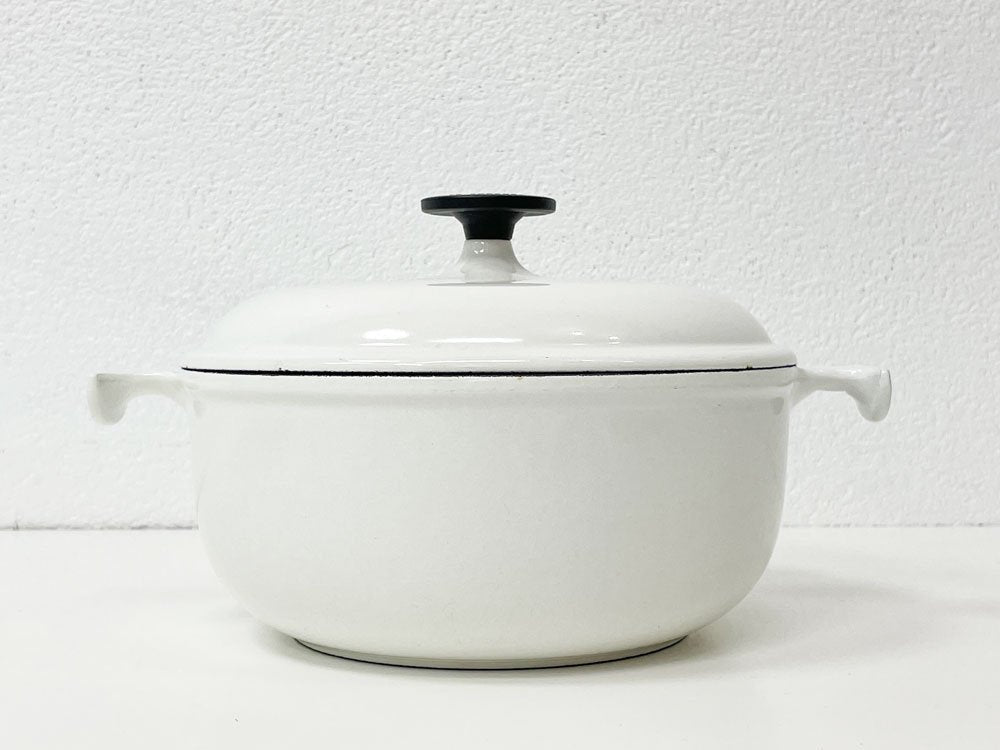 ルクルーゼ LE CREUSET ママ MAMA ココットロンド 両手鍋 20cm ホワイト エンツォ・マリ Enzo Mari フランス 70s ビンテージ ●