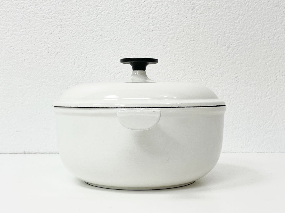 ルクルーゼ LE CREUSET ママ MAMA ココットロンド 両手鍋 20cm ホワイト エンツォ・マリ Enzo Mari フランス 70s ビンテージ ●