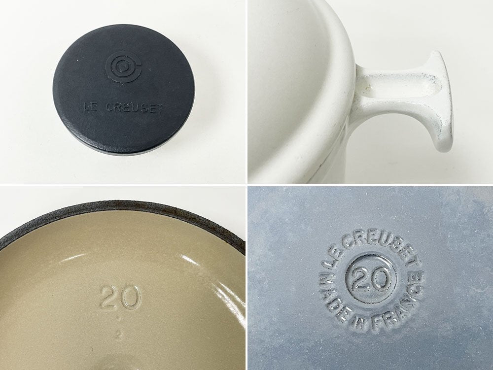 ルクルーゼ LE CREUSET ママ MAMA ココットロンド 両手鍋 20cm ホワイト エンツォ・マリ Enzo Mari フランス 70s ビンテージ ●