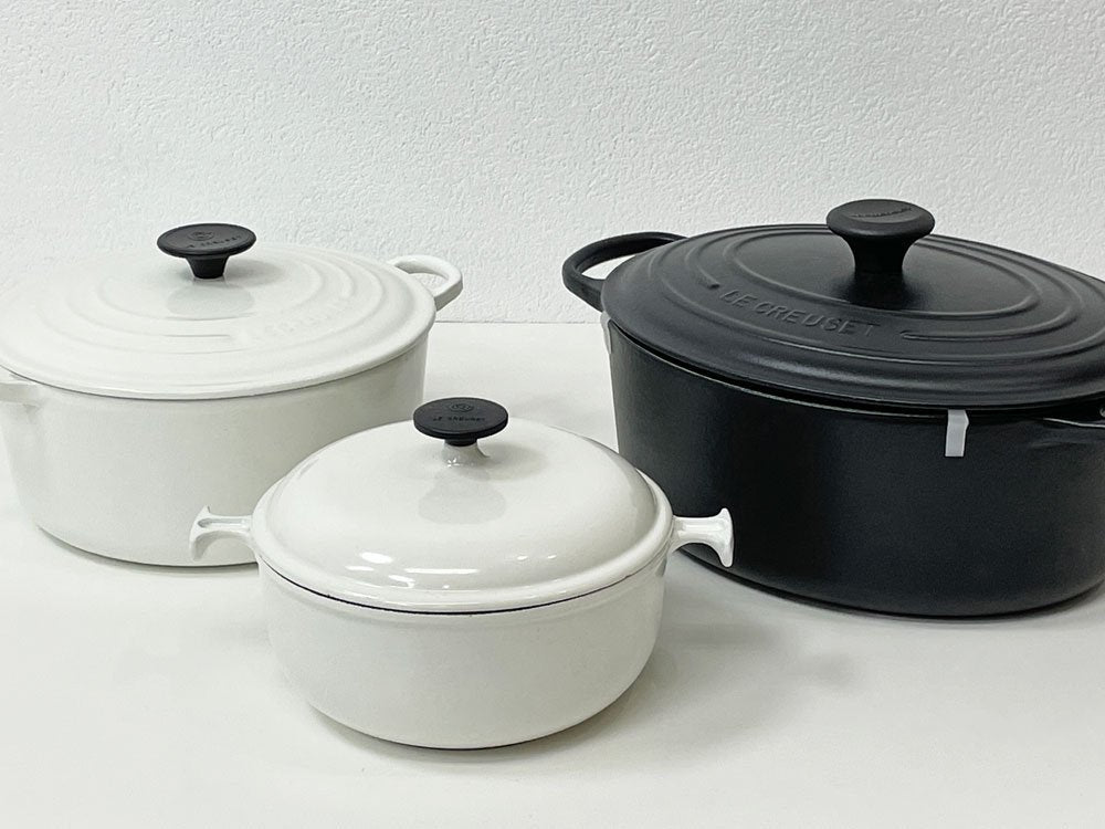 ルクルーゼ LE CREUSET ママ MAMA ココットロンド 両手鍋 20cm ホワイト エンツォ・マリ Enzo Mari フランス 70s ビンテージ ●