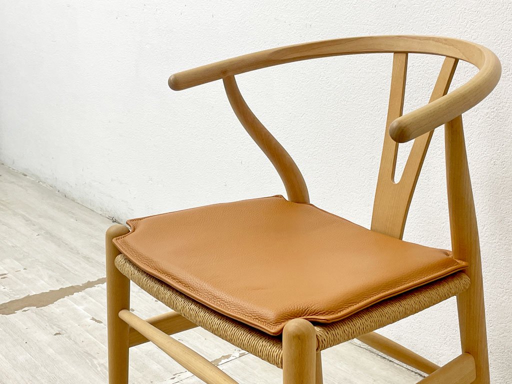 カールハンセン＆サン Carl Hansen & Son Yチェア 専用チェアクッション ウィッシュボーンチェア WISHBONE CHAIR CH24 ゴールデンブラウン レザー 美品 ●