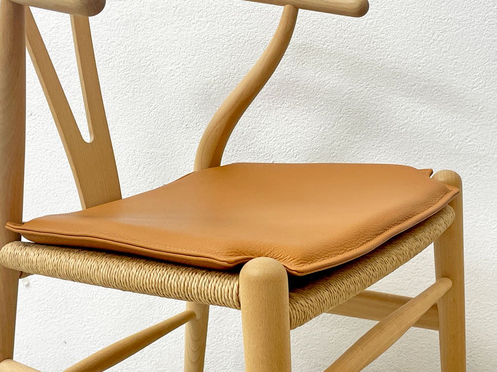 カールハンセン＆サン Carl Hansen & Son Yチェア 専用チェアクッション ウィッシュボーンチェア WISHBONE CHAIR CH24 ゴールデンブラウン レザー 美品 ●