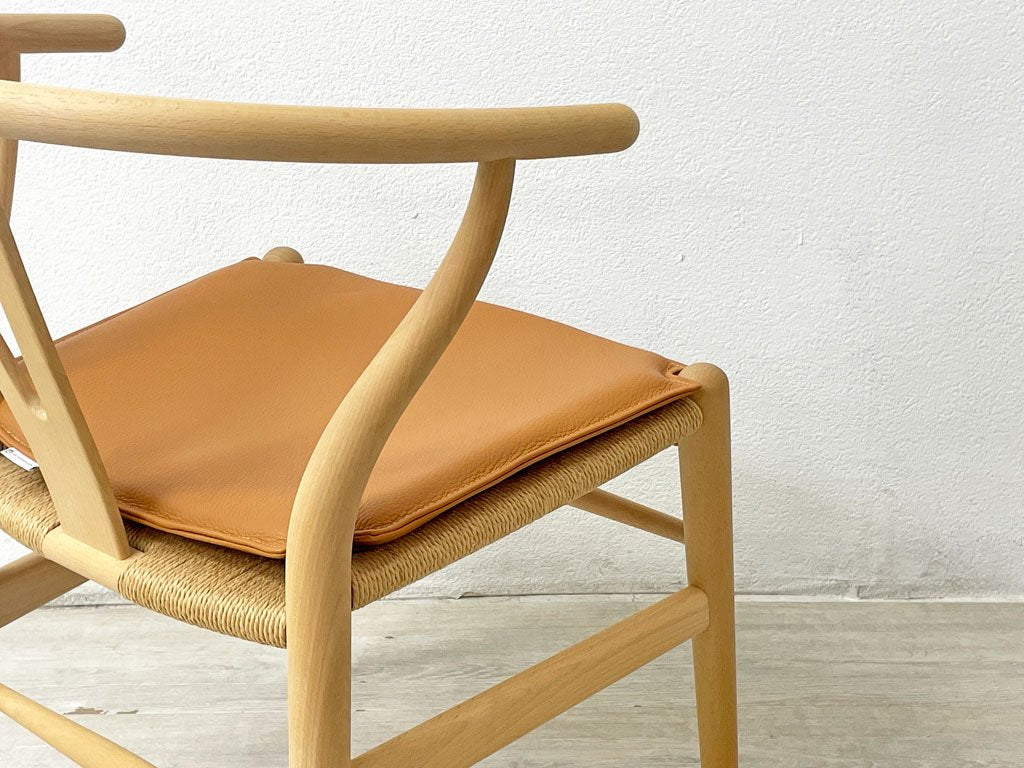 カールハンセン＆サン Carl Hansen & Son Yチェア 専用チェアクッション ウィッシュボーンチェア WISHBONE CHAIR CH24 ゴールデンブラウン レザー 美品 ●