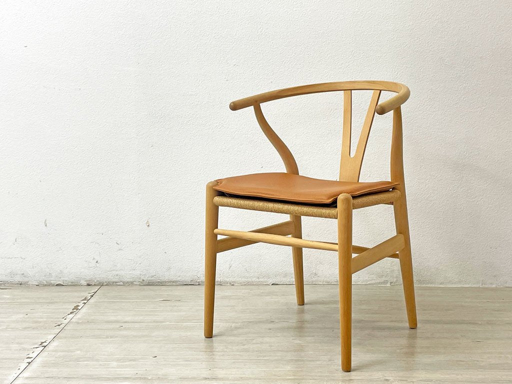 カールハンセン＆サン Carl Hansen & Son Yチェア 専用チェアクッション ウィッシュボーンチェア WISHBONE CHAIR CH24 ゴールデンブラウン レザー 美品 ●