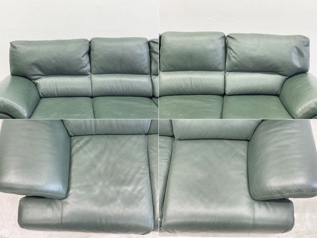 ニコレッティ NICOLETTI 3シーターソファ レザーソファ 総革 本革 3P sofa グリーン 高級イタリア製家具 〓