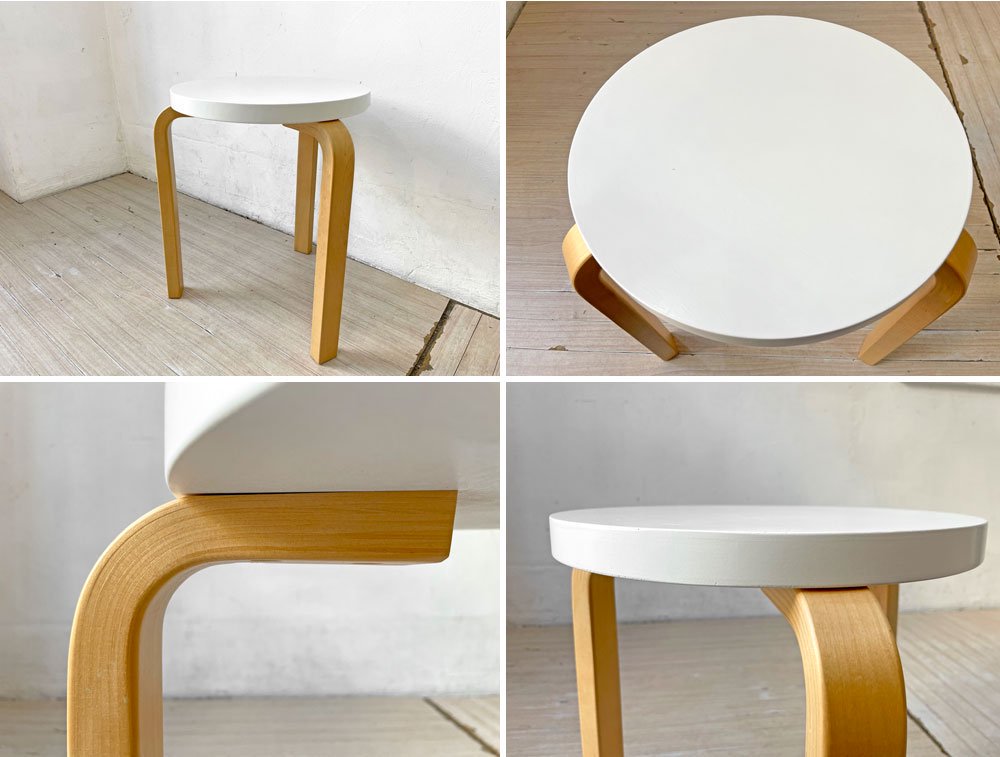 アルテック artek スツール60 Stool60 バーチ材 3本脚 ホワイトラッカー アルヴァ・アアルト 北欧家具 ★