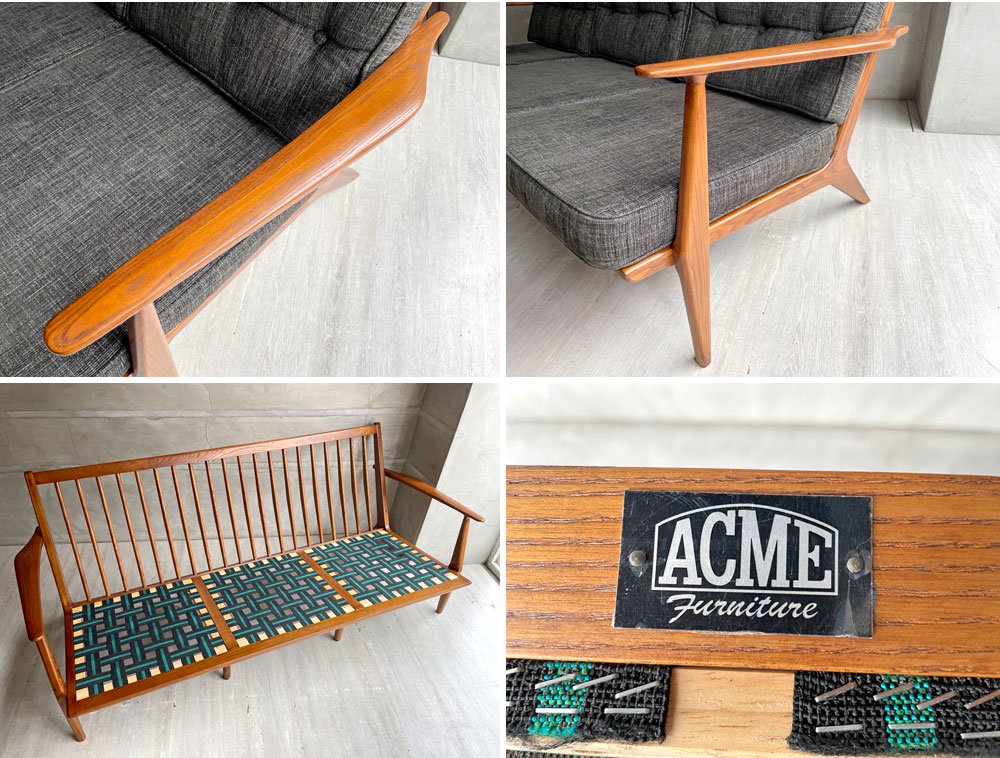 アクメファニチャー ACME Furniture デルマー ソファ 3シーター DELMAR SOFA 3-Seater 3Pソファ アッシュ材 グレー系ファブリック 廃番 ♪