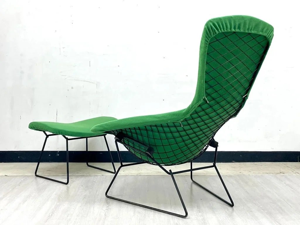 ノル ノール Knoll バードチェア ハイバックアームチェア ラウンジチェア オットマン付 ハリーベルトイア ミッドセンチュリー グリーン Kvadrat tonus3 新品張替済 ビンテージ ●