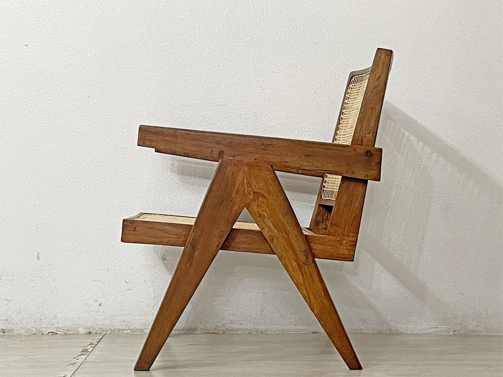 ピエール・ジャンヌレ Pierre Jeanneret イージーチェア Easy Chair チーク無垢材 チャンディーガル レター有 1955-1956 I.B.H.O/Pb/37 ビンテージ ●