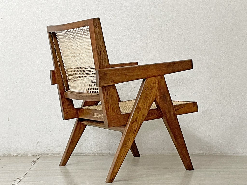 ピエール・ジャンヌレ Pierre Jeanneret イージーチェア Easy Chair チーク無垢材 チャンディーガル レター有 1955-1956 I.B.H.O/Pb/37 ビンテージ ●