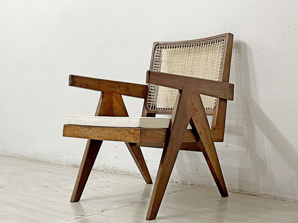 ピエール・ジャンヌレ Pierre Jeanneret イージーチェア Easy Chair チーク無垢材 チャンディーガル レター有 1955-1956 I.B.H.O/Pb/37 ビンテージ ●