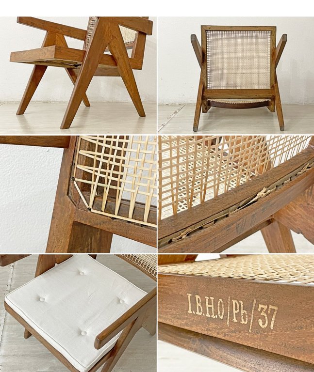 ピエール・ジャンヌレ Pierre Jeanneret イージーチェア Easy Chair チーク無垢材 チャンディーガル レター有 1955-1956 I.B.H.O/Pb/37 ビンテージ ●