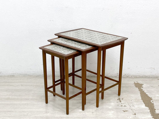 デンマークビンテージ タイルトップ ネストテーブル チーク材 サイドテーブル 北欧家具 ●