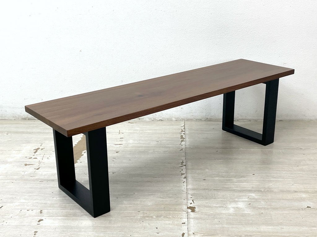 ナチュラルモダン Natural Modern ウォールナット無垢材 ダイニングベンチ 木製ロの字型レッグ ブラック塗装 W140cm ●