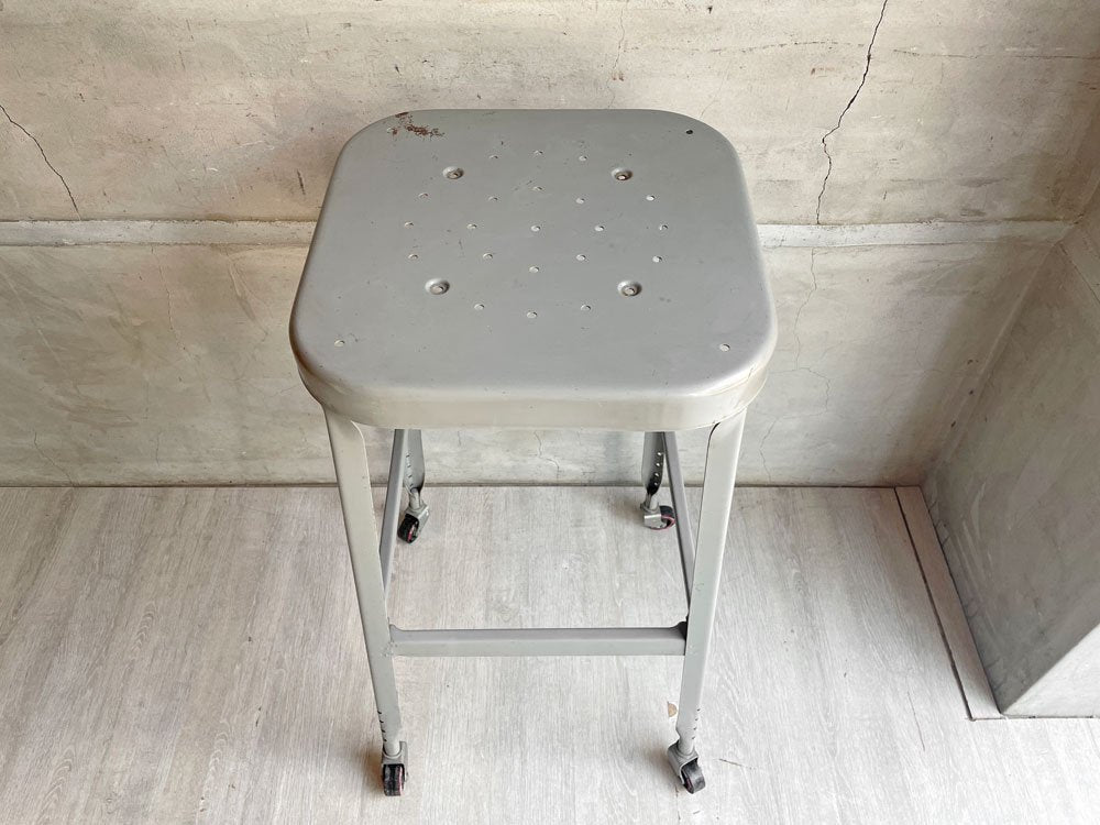 リオン LYON ファクトリー スツール FACTORY STOOL Lサイズ メタルスツール キャスター付き P.F.S取扱 廃番 ♪