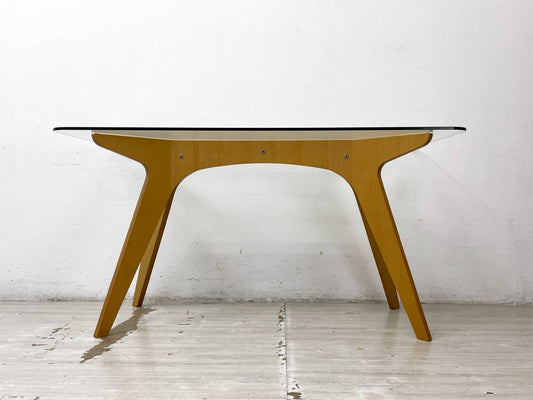 イーアンドワイ E&Y ペガサス ダイニングテーブル PEGASUS DINING TABLE  Sサイズ W140cm ガラストップ ビーチ材 ナチュラル 定価￥154,000- ●