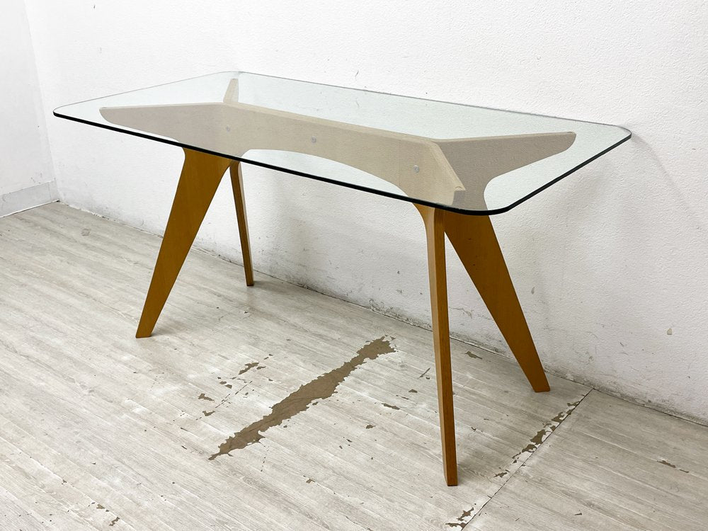 イーアンドワイ E&Y ペガサス ダイニングテーブル PEGASUS DINING TABLE  Sサイズ W140cm ガラストップ ビーチ材 ナチュラル 定価￥154,000- ●