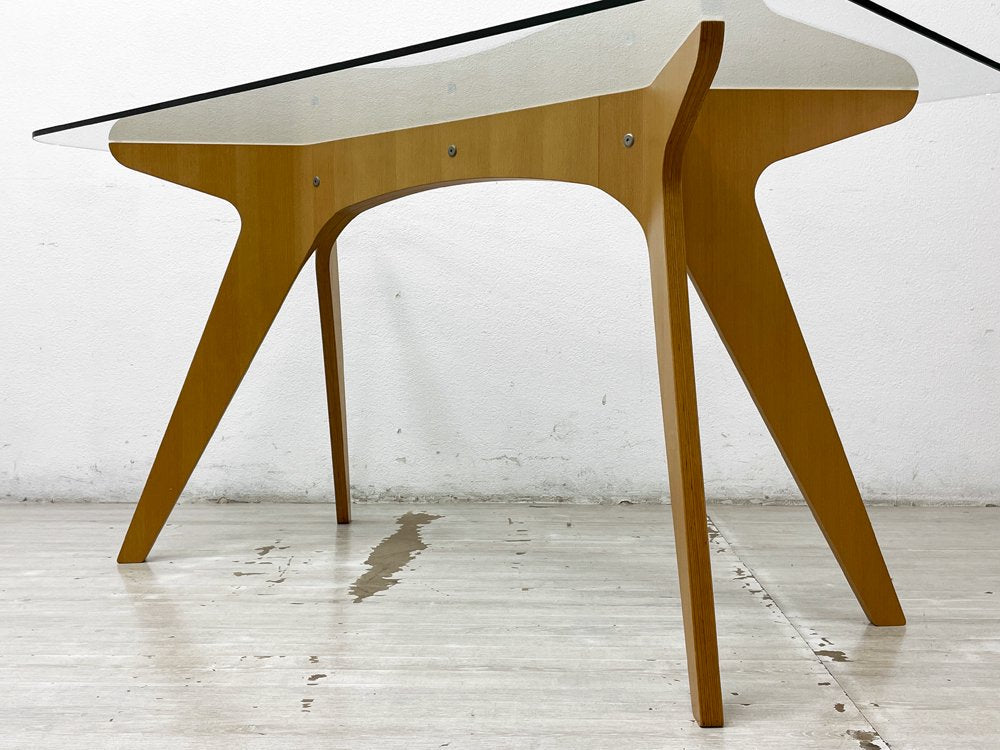 イーアンドワイ E&Y ペガサス ダイニングテーブル PEGASUS DINING TABLE  Sサイズ W140cm ガラストップ ビーチ材 ナチュラル 定価￥154,000- ●