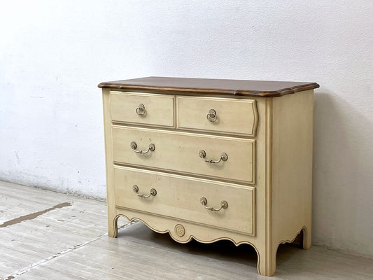 イーセンアーレン ETHAN ALLEN カントリー フレンチ チェスト Country French Chest 引出し4杯 W103 アイボリーペイント クラシカル 米国家具 ●