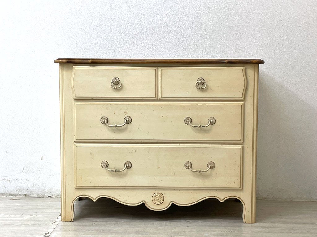 イーセンアーレン ETHAN ALLEN カントリー フレンチ チェスト Country French Chest 引出し4杯 W103 アイボリーペイント クラシカル 米国家具 ●