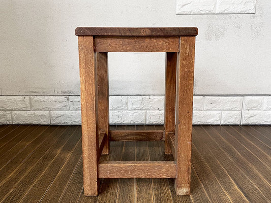 ジャパンビンテージ Japan Vintage 古い木味のスツール スクールチェア 図工椅子 角椅子 古家具 昭和レトロ ◎