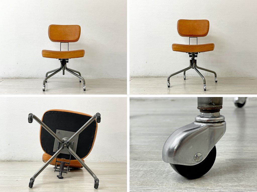 トラックファニチャー TRUCK FURNITURE デスクワークチェア DESKWORK CHAIR アームレス 本革 スチールフレーム 回転式座面昇降 キャスター付 定価￥140,800- ●