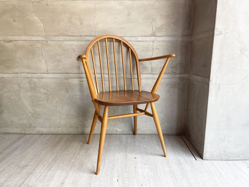 アーコール Ercol フープバック アームチェア ダイニングチェア スポークバック 6本タイプ エルム×ビーチ材 UKビンテージ 英国 ♪