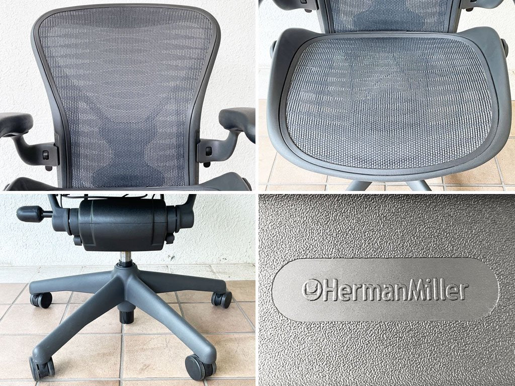 ハーマンミラー Herman Miller アーロンチェア Bサイズ ポスチャーフィット タキシードブラック グラファイトベース デスクチェア フル装備 ◇