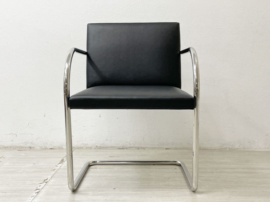 ノル knoll ブルーノ アームチェア チューブラー Brno Arm Chair Tubular ミースファンデルローエ カンチレバー ブラック PVCレザー 張替済み ●