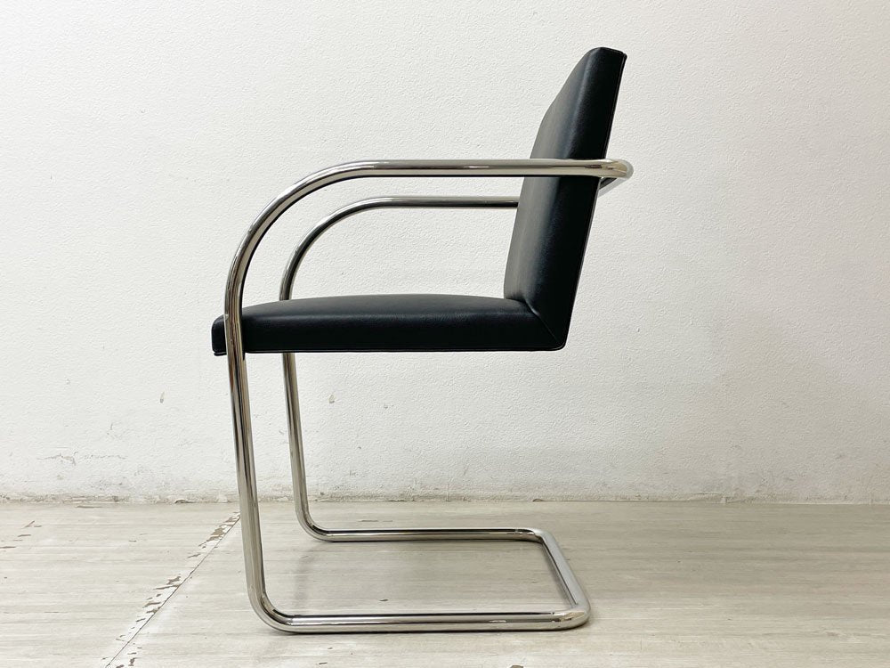 ノル knoll ブルーノ アームチェア チューブラー Brno Arm Chair Tubular ミースファンデルローエ カンチレバー ブラック PVCレザー 張替済み ●