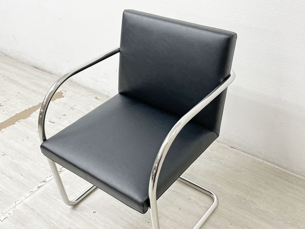 ノル knoll ブルーノ アームチェア チューブラー Brno Arm Chair Tubular ミースファンデルローエ カンチレバー ブラック PVCレザー 張替済み ●