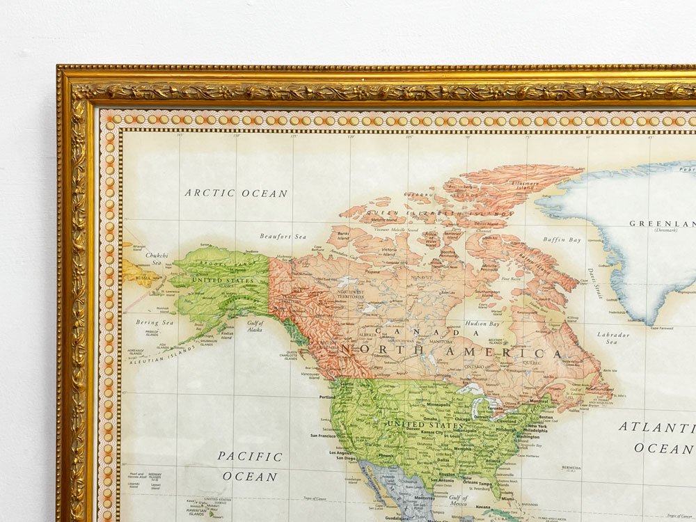 ランドマクナリー Rand McNally ワールドマップ ポスター 世界地図 金彩額装品 132×81cm 大型 US地図専門出版メーカー品 ●