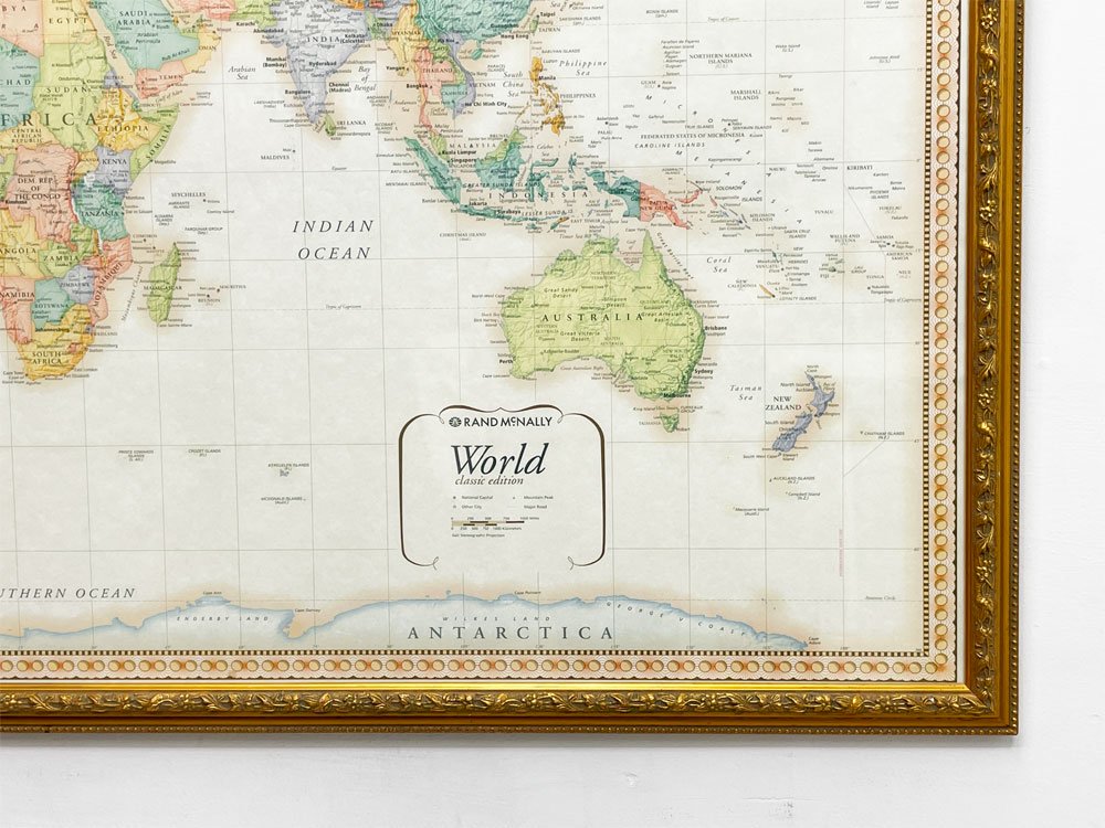 ランドマクナリー Rand McNally ワールドマップ ポスター 世界地図 金彩額装品 132×81cm 大型 US地図専門出版メーカー品 ●