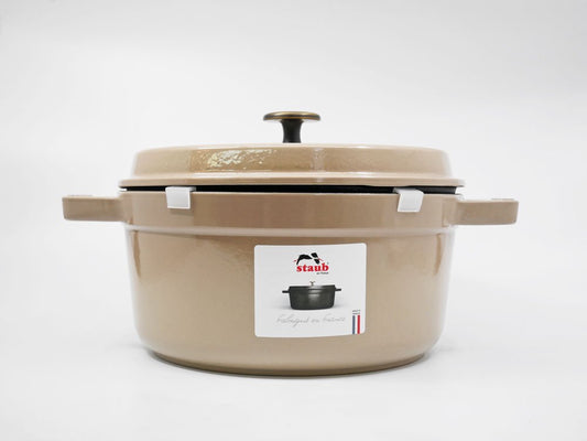 ストウブ STAUB ピコ ココット ラウンド 両手鍋 ホーロー鍋 22cm リネン 廃番色 フランス 未使用品 ●