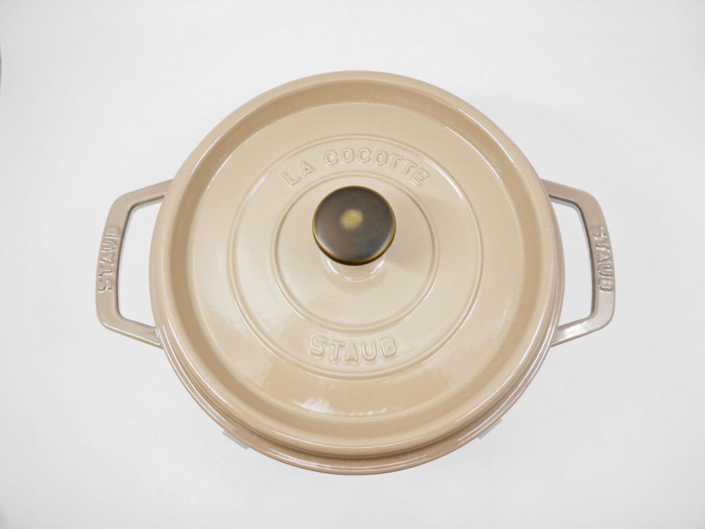 ストウブ STAUB ピコ ココット ラウンド 両手鍋 ホーロー鍋 22cm リネン 廃番色 フランス 未使用品 ●